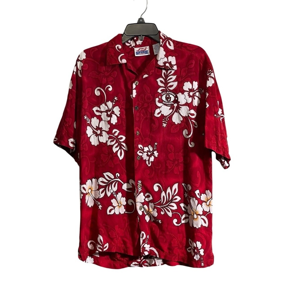OU Hawaiian Shirt Men Large Red Floral Spike Sports Oklahoma University Football